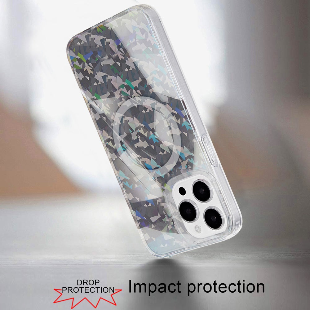 For Apple iPhone 13 Pro Max Double Layer IMD Magnetic Hybrid Shockproof Protection Anti Scratch Durable Design Secure Grip Slim Profile Compatible Design Case Cover Smoke Diamond Holographic