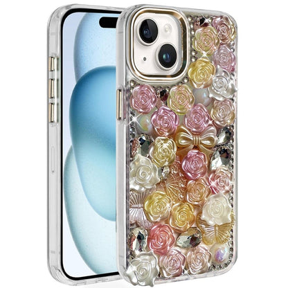 Phone Case for iPhone 15 Plus (6.7") 3D Flower Bling Rhinestone Glitter Cute Stylish Shockproof Protective Decorative Luxury Grip Stones Ornaments Cover