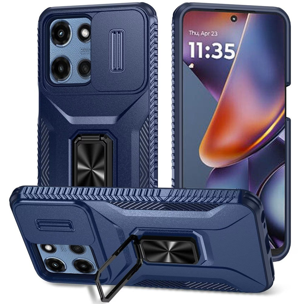 For Motorola Moto G 5G 2025 Case, Camera Cover with Magnetic Rotation Ring Stand, Military Grade Hybrid Hard TPU Shockproof Case Cover