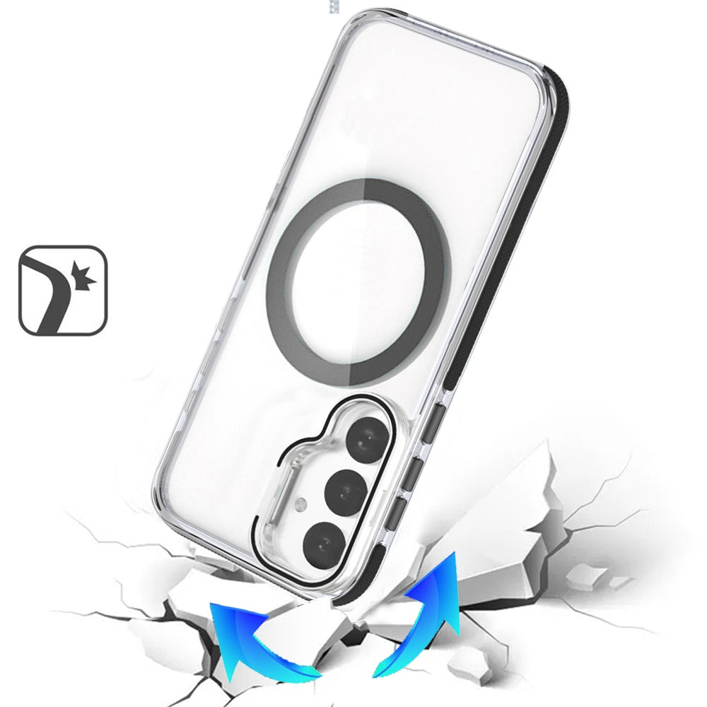 For Samsung Galaxy S26+ / S26 Plus Hybrid Clear Back Case with Invisible Camera Bracket Stand, MagSafe Magnetic Circle, Shockproof Color Frame Case Cover