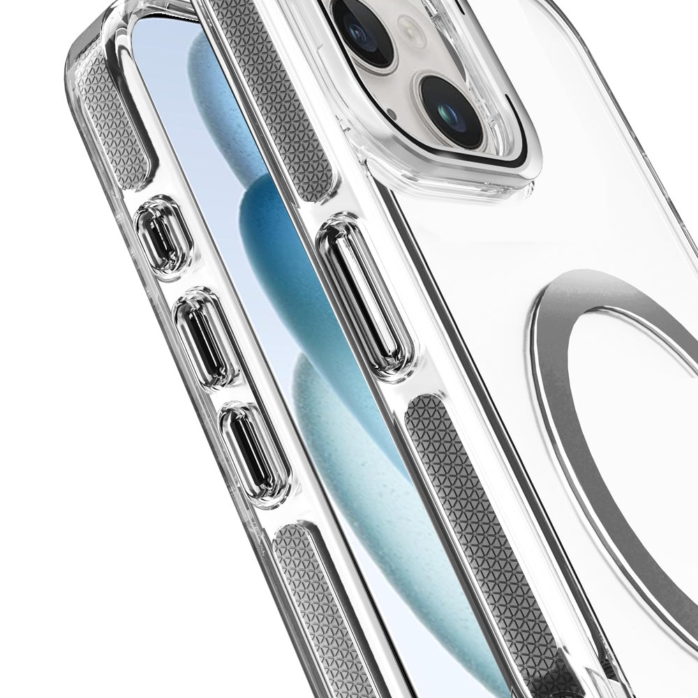 For Apple iPhone 16 Plus (6.7") Built-in Camera Kick-Stand, Compatible with MagSafe, Transparent Colorful Edged Tough Hybrid TPU Case Cover Clear Black