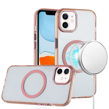 For Apple iPhone 11 Transparent Back Hybrid Case - Magnetic Circle, Color Frame, Metal Buttons, MagSafe Compatible Case Cover
