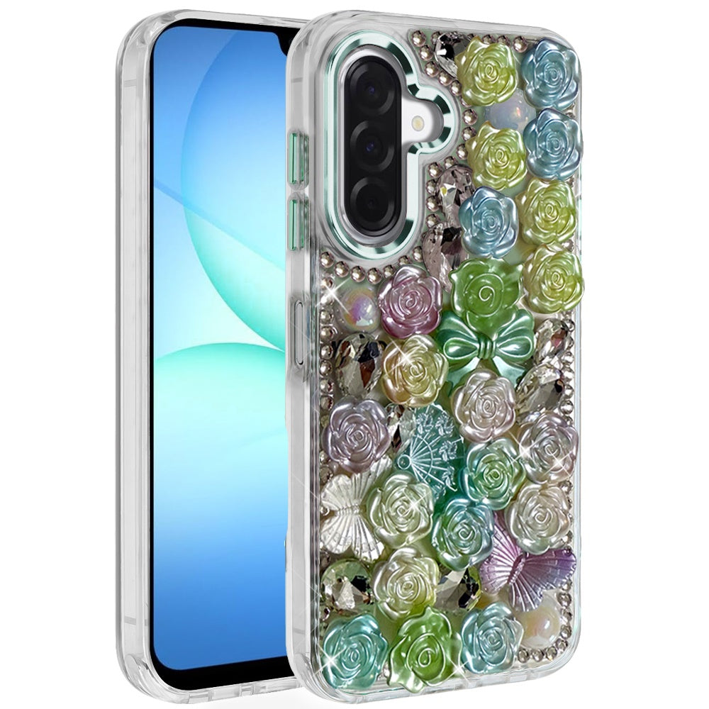 For Samsung Galaxy A17 5G Muti-Color Floral Fashion Bling Crystal 3D Full Diamonds Stones Sparkle Rhinestone Glitter Hybrid Case Cover