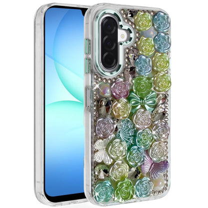 For Samsung Galaxy A37 Muti-Color Floral Fashion Bling Crystal 3D Full Diamonds Stones Sparkle Rhinestone Glitter Hybrid Case Cover