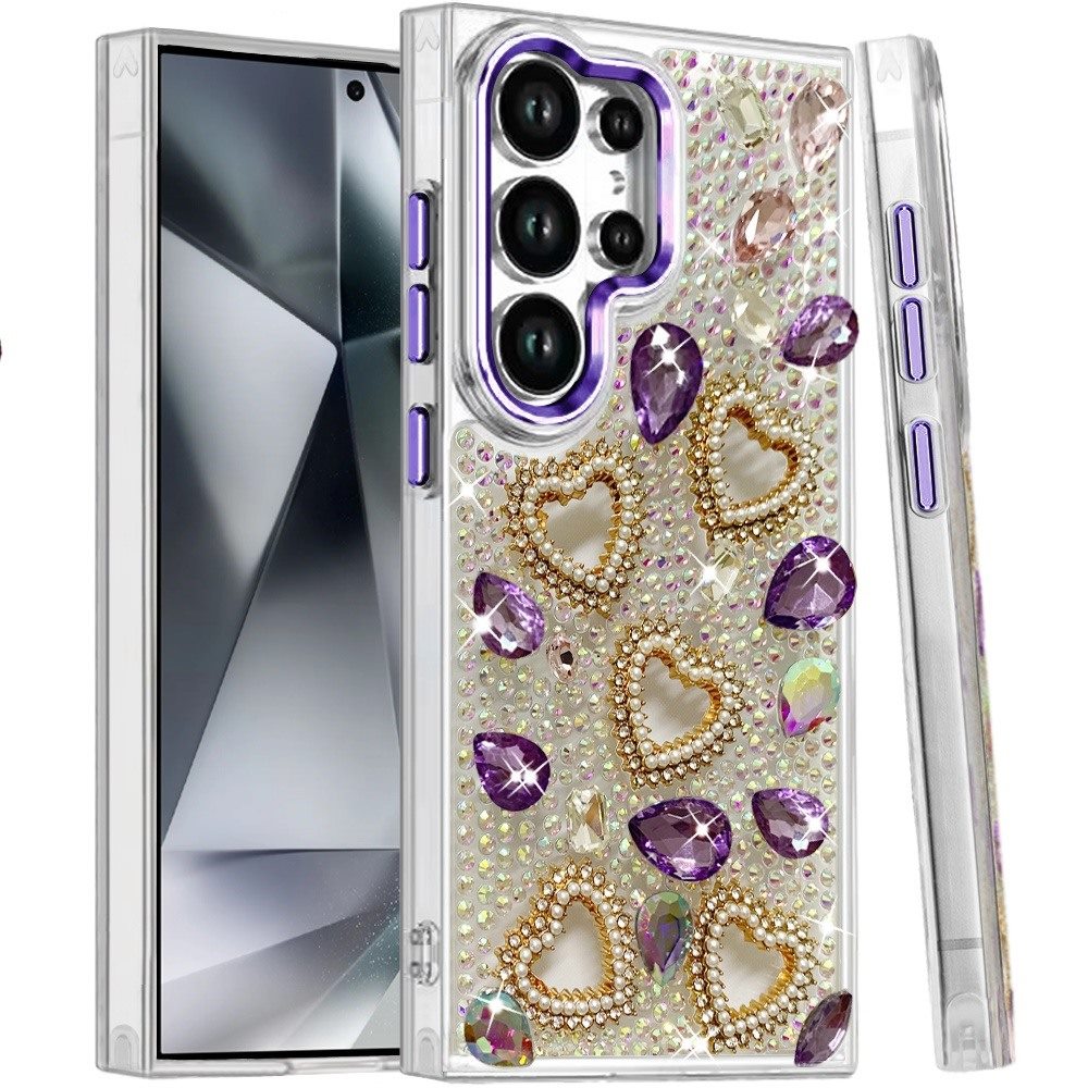 Phone Case for Samsung Galaxy S24 Ultra Luxury Crystal Heart Rhinestone Diamond Bling Shockproof Hybrid Glitter Protective Stylish Durable Grip Cover