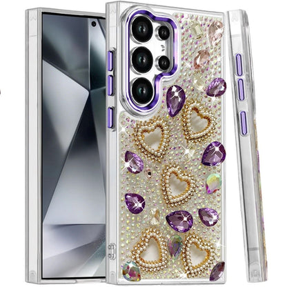 Phone Case for Samsung Galaxy S24 Ultra Luxury Crystal Heart Rhinestone Diamond Bling Shockproof Hybrid Glitter Protective Stylish Durable Grip Cover