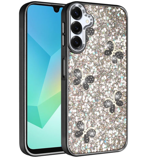 For Samsung Galaxy A16 5G Cute Butterfly Crystal Diamond Glitter Case Sparkle Bling Frame Metallic Edges, Shimmer TPU Hybrid Case Cover