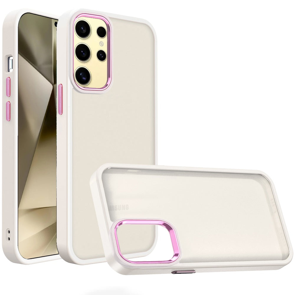 Phone Case for Samsung Galaxy S24 Ultra Polished Acrylic Hybrid TPU Slim Shockproof Metal Button Thick Durable Grip Camera Protection Anti-Scratch Cover