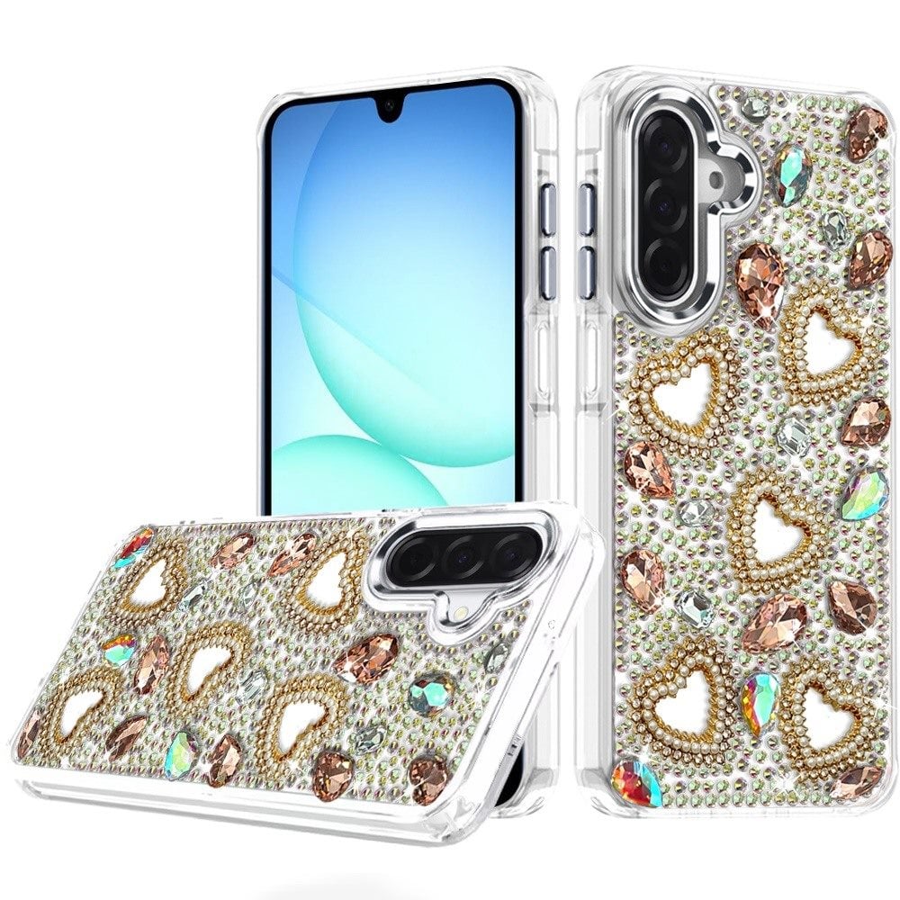 Phone Case for Samsung Galaxy A17 Luxury Crystal Heart Rhinestone Diamond Bling Shockproof Hybrid Glitter Protective Stylish Durable Grip Cover