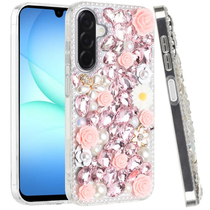 For Samsung Galaxy S25 Fan Edition /Galaxy S25 FE Fashion Rose Flower Floral Bling Crystal 3D Full Diamonds Pearl Sparkle Rhinestone Glitter Hybrid Case Cover