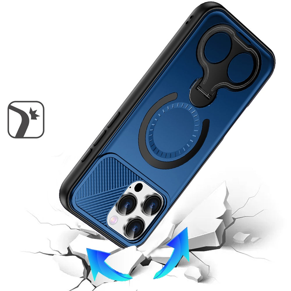 For iPhone 16 Pro Max (6.9") Hybrid with Invisible 2 Hole Ring Stand Magnetic back Car Mount Friendly Protector Protector