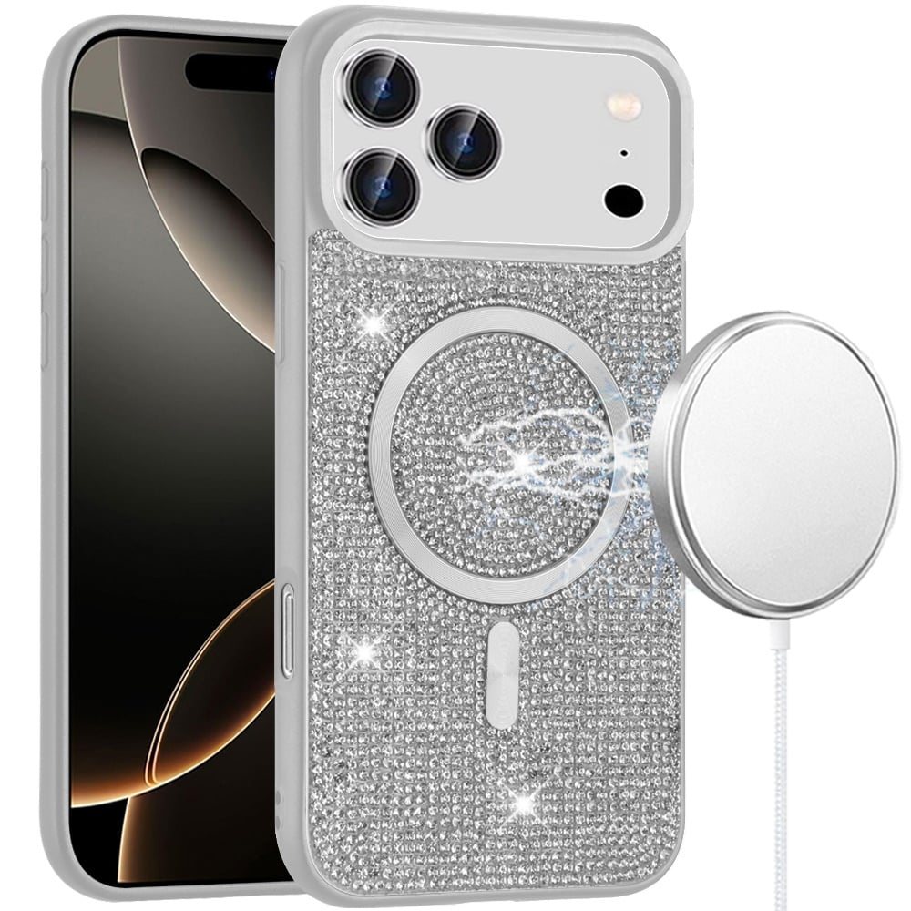 For Apple iPhone 17 Pro (6.3") Sparkly Diamond Bling Case Rhinestone Skin Hybrid with Magnetic Circle, MagSafe Compatible Case Cover