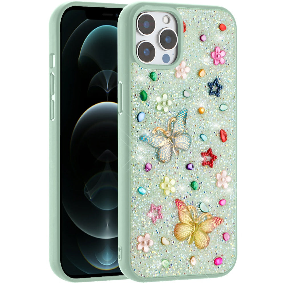 For Apple iPhone 15 Diamond Butterfly 3D Glitter Bling Design, Slim Hybrid Sparkle Protective Cover TPU for Women Girls Case Cover