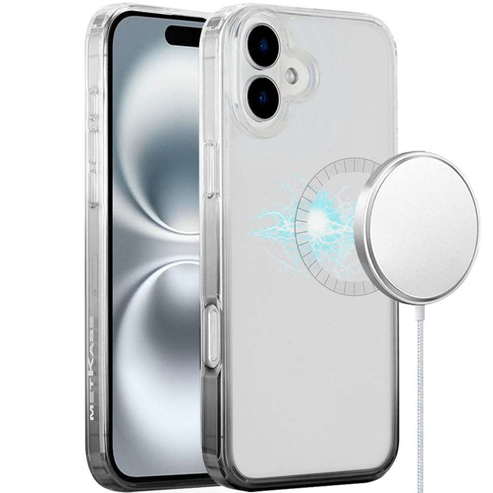 For Apple iPhone 16 Plus (6.7") Transparent Two Tone Gradiant Magnetic Space [Compatible with Magsafe] Hybrid Shockproof Protective Case Cover Smoke Black