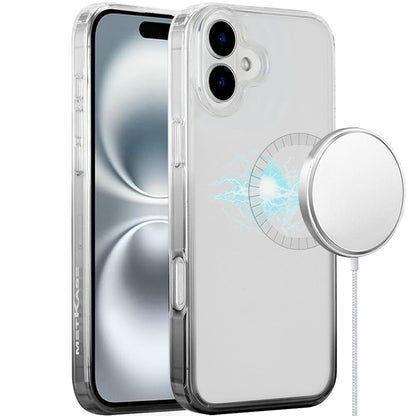 For Apple iPhone 16 Plus (6.7") Transparent Two Tone Gradiant Magnetic Space [Compatible with Magsafe] Hybrid Shockproof Protective Case Cover Smoke Black