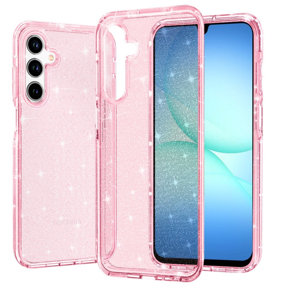 For Samsung Galaxy A17 5G Transparent Glitter Shiny Sparkle Bling TPU Rubber Hard Back Hybrid Frame Shockproof Case Cover Clear