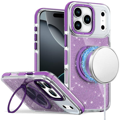For Apple iPhone 17 Pro Max (6.9") Slim Bling Glitter Sparkly Shimmer Hybrid with Magnetic Ring and 360° Rotational Stand [Compatible with Magsafe] Case Cover