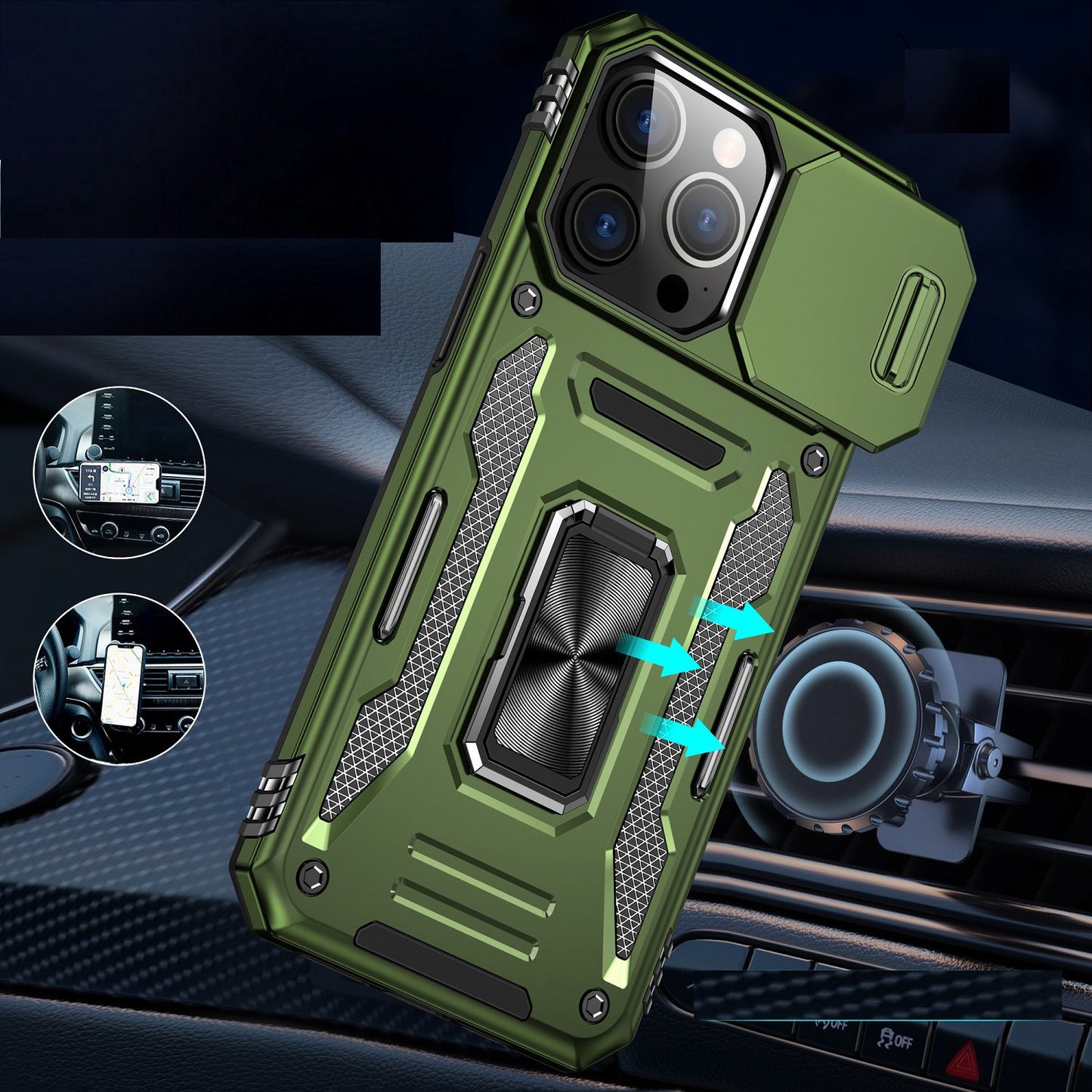 Apple iPhone 16 Pro Max (6.9") Hybrid Case with Rotation Ring Stand Shockproof & Camera Window TPU Armor Dropproof