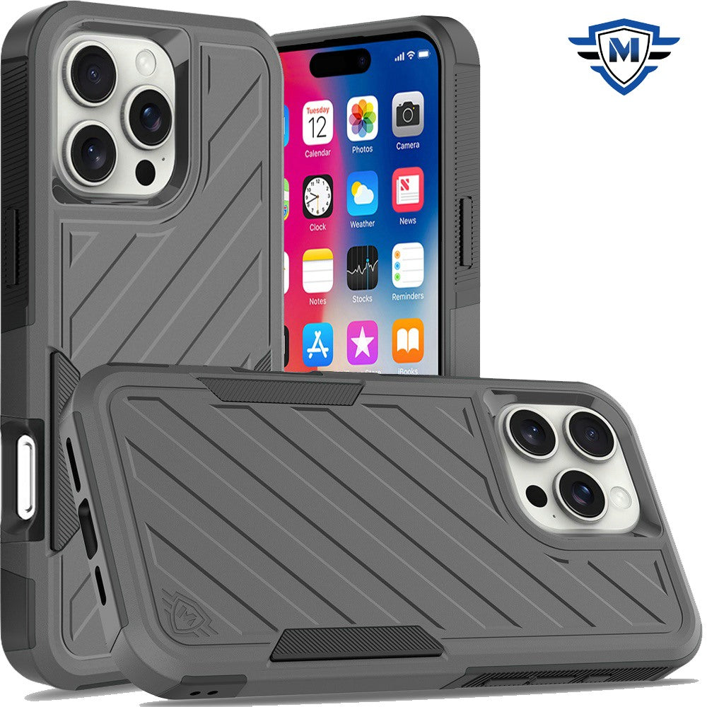 For Apple iPhone 16 Pro Max (6.9") Premium Design Hybrid lined Shockproof Rugged Textured 2in1 Hard PC & Silicone TPU Non Slip Tough Case Cover