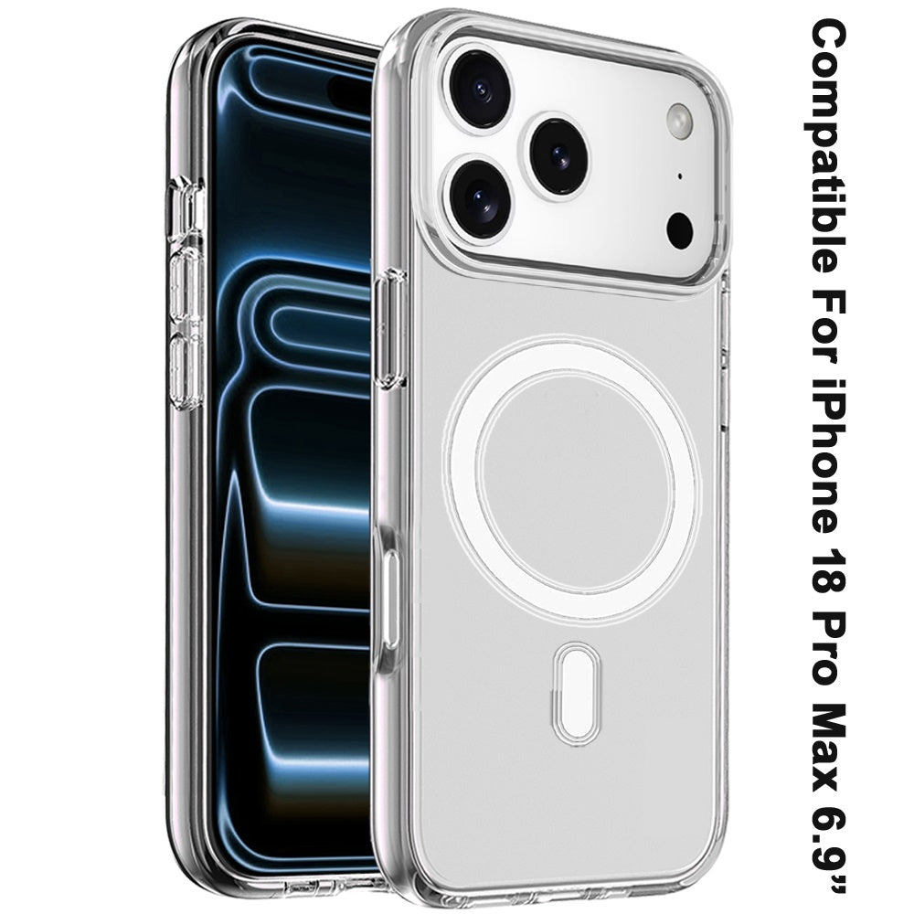 Phone Case for Apple iPhone 18 Pro Max Magnetic Transparent Thick 3mm Shockproof Hybrid TPU Durable Camera Protection Anti-Slip Clear Armor Cover Gray