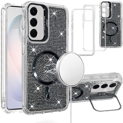 Phone Case for Samsung Galaxy S26 FE /Fan Edition Luxury Glitter Magnetic Hybrid with Camera Stand Dual Layer Shockproof Sparkle Dot Pattern Clear Edges Cover