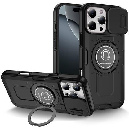 For Apple iPhone 11 Pro Max Build in Invisible Magnetic Ring Stand with Slide Camera Protector, fit Magnetic Car Mount [Compatible with MagSafe] Case Cover Black