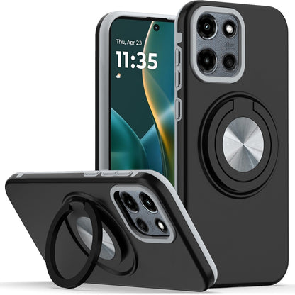 For Motorola Moto G Stylus 5G 2026 /2025 Metal Matte Hybrid with Invisible Rotational Ring Stand, Car Mount Friendly, Military Grade Slim Fit Sturdy Case Cover Cosmic Orange