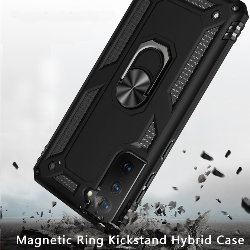 For Samsung Galaxy S22 Ultra Hybrid Shockproof Durable 360 Degree Rotatable Ring Stand Holder Kickstand Fit Magnetic Car Mount Case Cover Red
