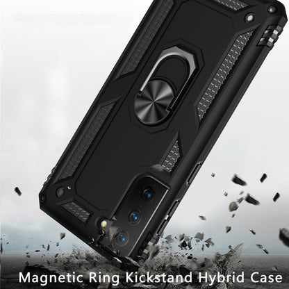 For Samsung Galaxy S22 Ultra Hybrid Shockproof Durable 360 Degree Rotatable Ring Stand Holder Kickstand Fit Magnetic Car Mount Case Cover Red