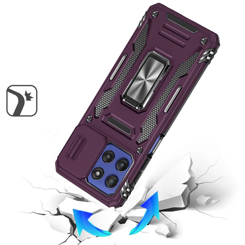 Phone Case for Motorola Moto G Stylus 5G 2026 /2025 Tough Metal Ring Shockproof Sliding Camera Window Hybrid Armor Rugged Anti Slip Heavy Duty Grip Cover Purple