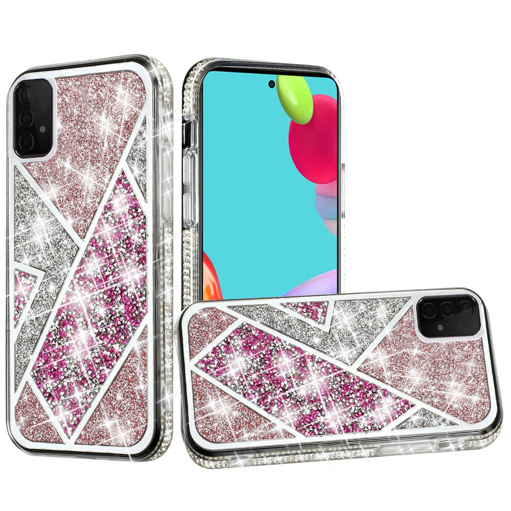 For Apple iPhone 16 Pro Max (6.9") Cute Fancy Glitter Bling Diamond Rhinestone Sparkly Bumper Fashion Shiny Hybrid Rugged TPU Case Cover Rose Pink
