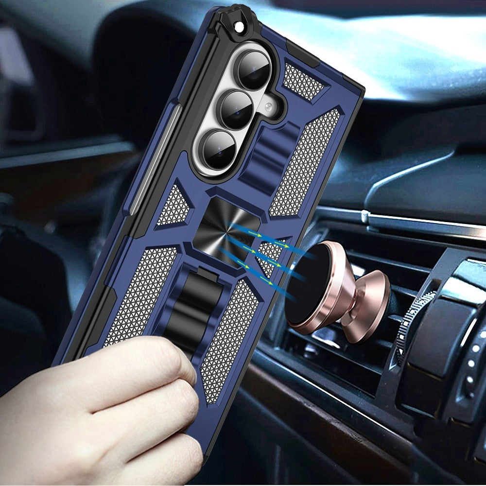 For Samsung Galaxy Z Fold 7 Hybrid Shockproof [Military Grade] Rugged Protective with Magnetic Car Mount & Invisible Stand Case Cover