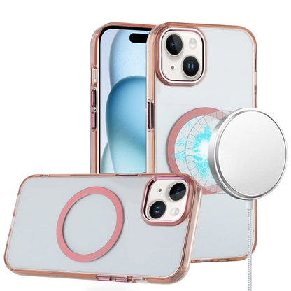 Phone Case for Apple iPhone 15 Plus Magnetic Clear Acrylic Metal Button Camera Guard Shockproof Transparent Slim Grip Premium Hybrid Cover Gold