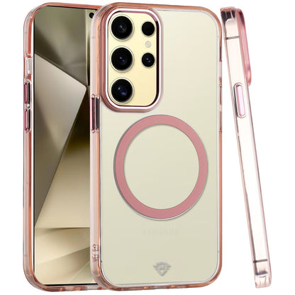 For Samsung Galaxy S24+ Plus Transparent Back Hybrid Case - Magnetic Circle, Color Frame, Metal Buttons, MagSafe Compatible Case Cover