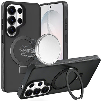 For Samsung Galaxy S26 Ultra Magnetic Circle Kickstand with MagSafe Compatibility, Matte Skin, Rugged Bumper, and Ring Holder Case Cover Black
