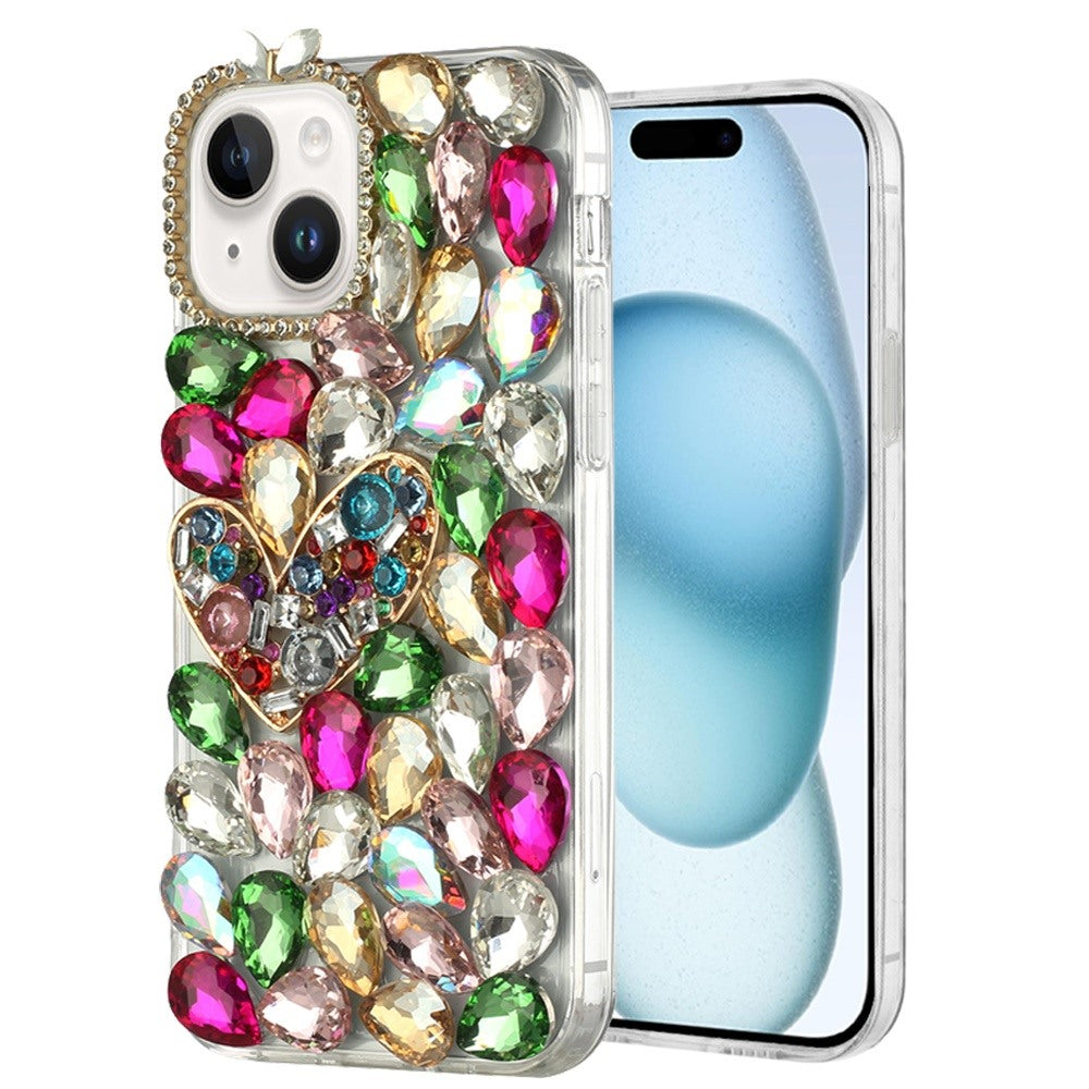 Phone Case for Apple iPhone 15 Plus Luxury Full Diamond Glitter 3D Floral Ornament Hybrid Shockproof Stylish Rhinestone Designer Protective Elegant Cover
