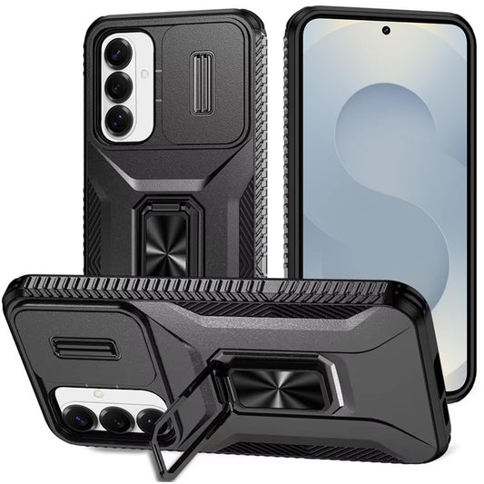 For Samsung Galaxy S26 Case, Camera Cover with Magnetic Rotation Ring Stand, Military Grade Hybrid Hard TPU Shockproof Case Cover