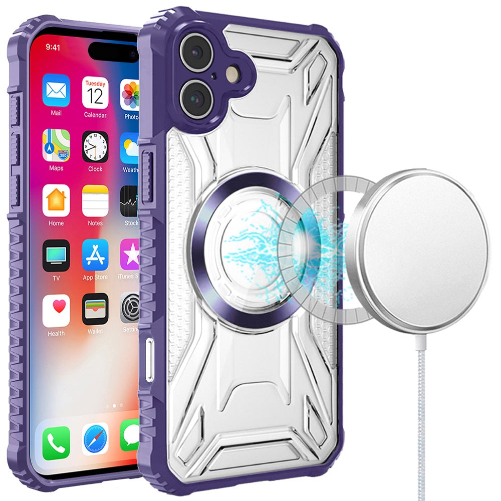 For Apple iPhone 16e MagSafe Compatible Pattern Clear Transparent Rugged Hybrid Magnetic TPU Shockproof Armor Case Cover