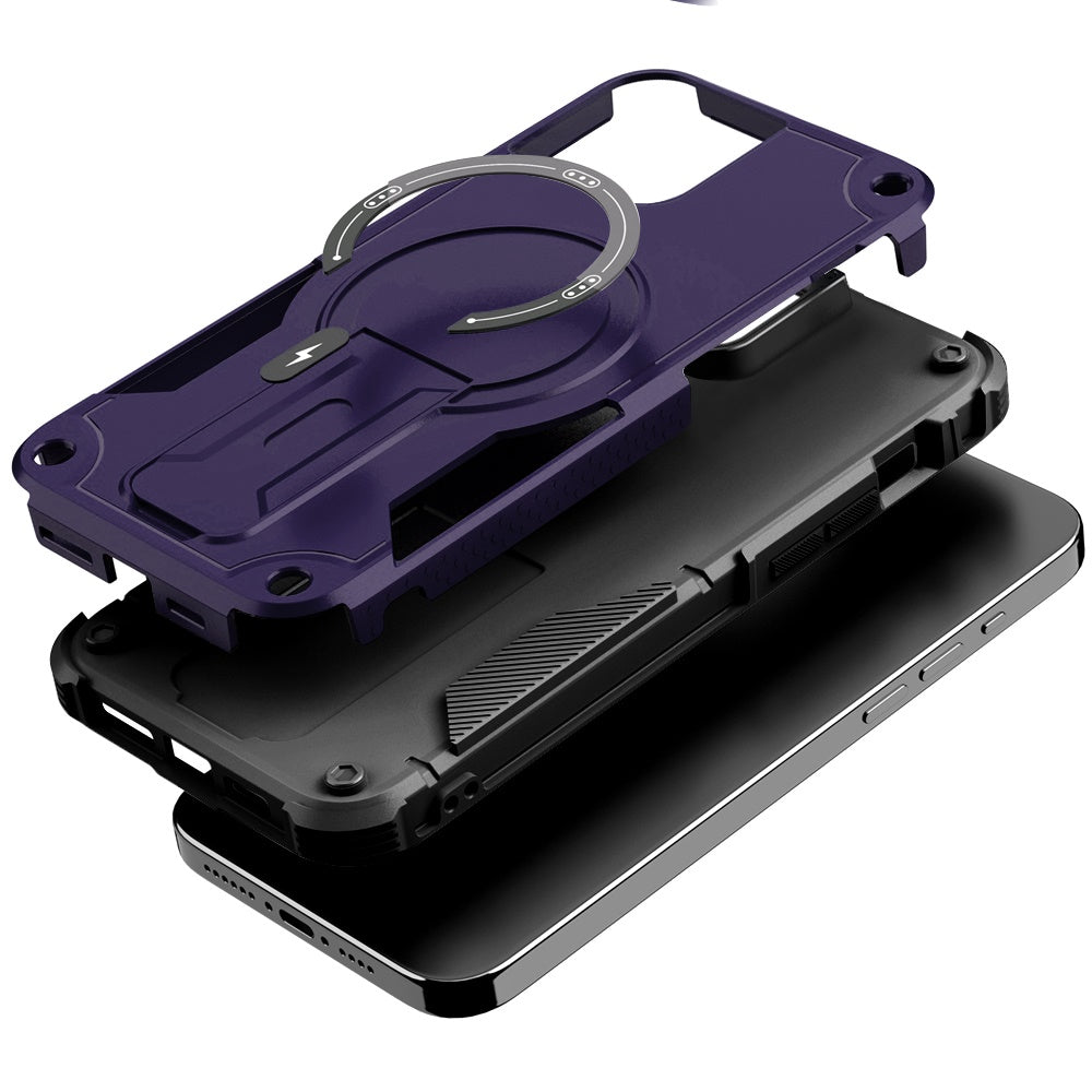 Phone Case for iPhone 15 Plus Magnetic Kickstand Rugged Shockproof Armor Grip Anti Slip Heavy Duty Protective Matte Stand Hybrid Cover Purple