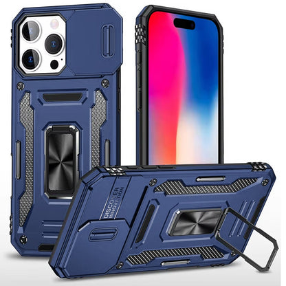 For iPhone 16 Pro Max (6.9") Tough Hybrid Case with Movable Camera Window & Metal Ring Stand Shockproof Case Cover Cosmic Orange