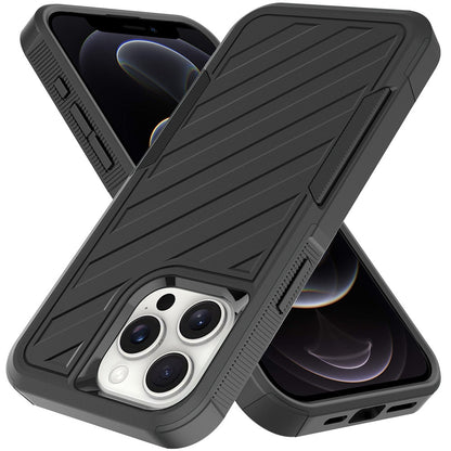 For Apple iPhone 16 Pro Max (6.9") Premium Design Hybrid lined Shockproof Rugged Textured 2in1 Hard PC & Silicone TPU Non Slip Tough Case Cover