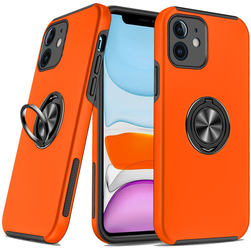 For Apple iPhone 11 Hybrid 360 Degree Rotatable Metal Invisible Ring Stand Holder Slim Fit Magnetic Car Mount Shockproof Case Cover