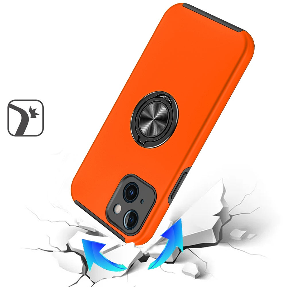 Phone Case for Apple iPhone 14/13 Invisible Ring Stand Shockproof Anti Slip Durable Grip Protective Hybrid Fit Magnetic Car Mount Holder Cover Cosmic Orange