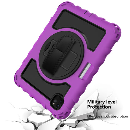 For Hybrid 3in1 Armor Rugged with Built-in Kickstand 360° Rotatable Stand & Shoulder Hand Strap Corner Shockproof Purple Tablet Case Cover