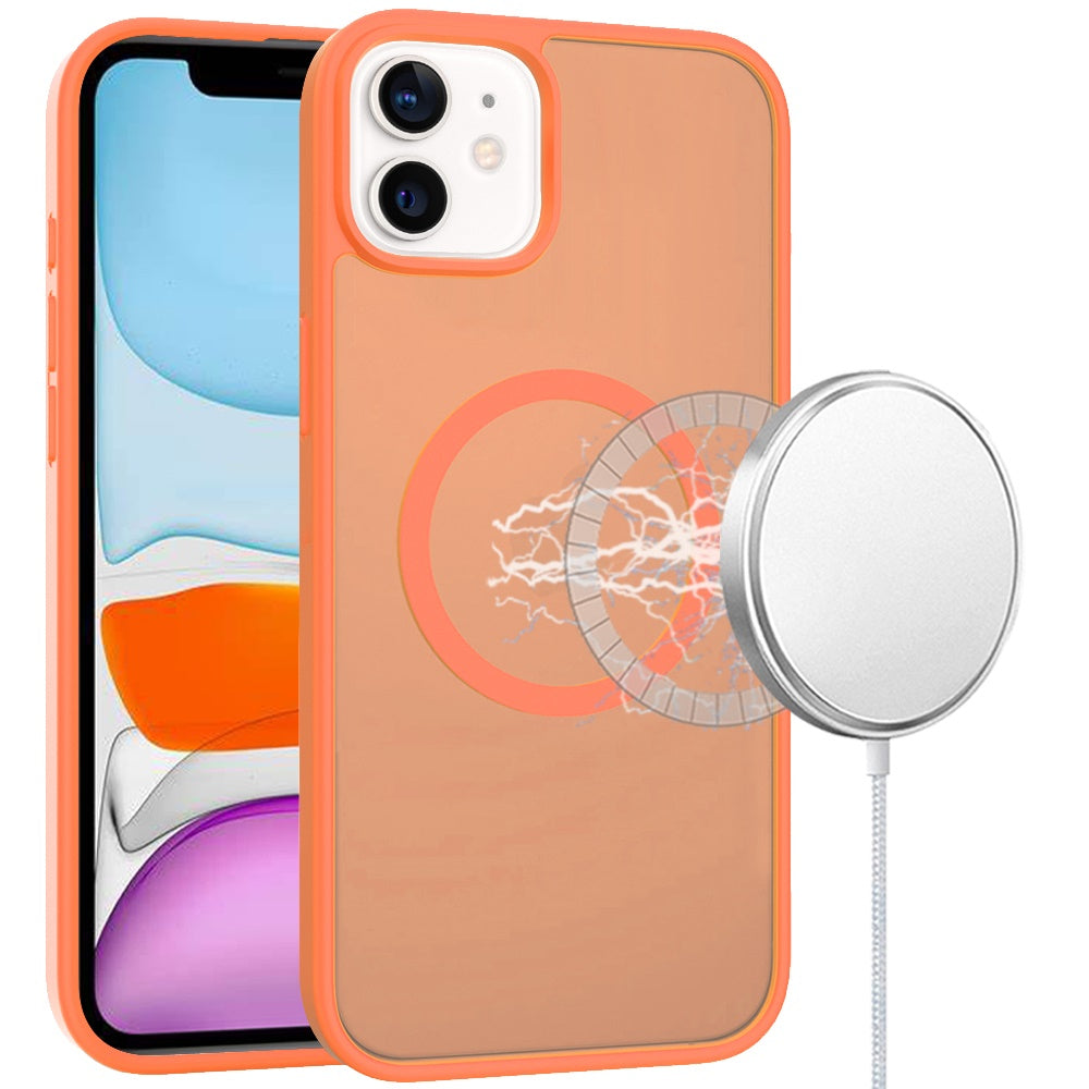 For Apple iPhone 11 MagSafe Compatible Case Hybrid Soft TPU Bumper Hard Translucent Matte Back Slim Shockproof Case Cover Cosmic Orange