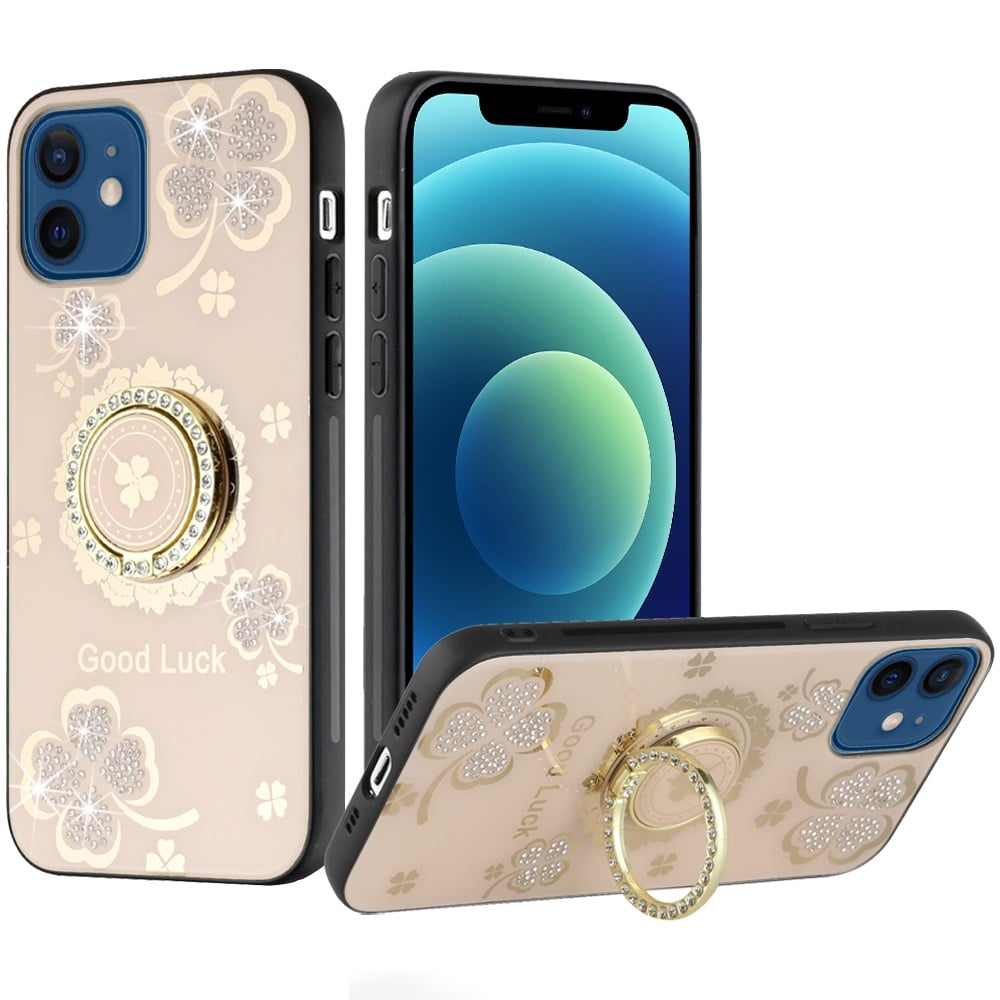 For iPhone 12 / iPhone 12 Pro (6.1") Diamonds 3D Fashion Bling Sparkly Glitter Ornaments Engraving Hybrid with Ring Stand Case Cover