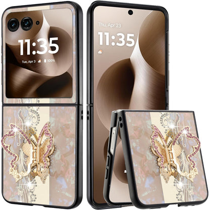 For Motorola Razr+ PLUS 2025 /2024 Diamonds 3D Butterfly Bling Sparkly Glitter Ornaments Engraving Hybrid with Stand Fashion Case Cover