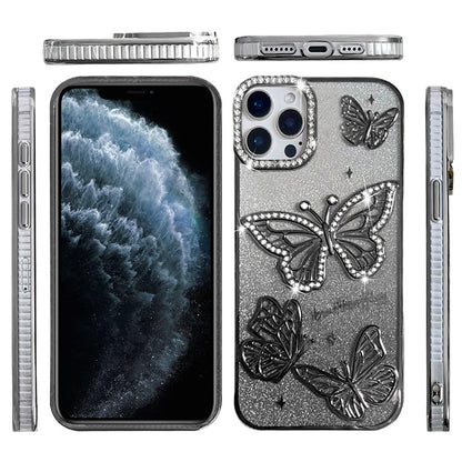 For Apple iPhone 11 Pro Max Luxury Butterfly Sparkle Glitter Diamond Crystal Rhinestone Shimmer Bling Plating Thick TPU Hard PC Case Cover
