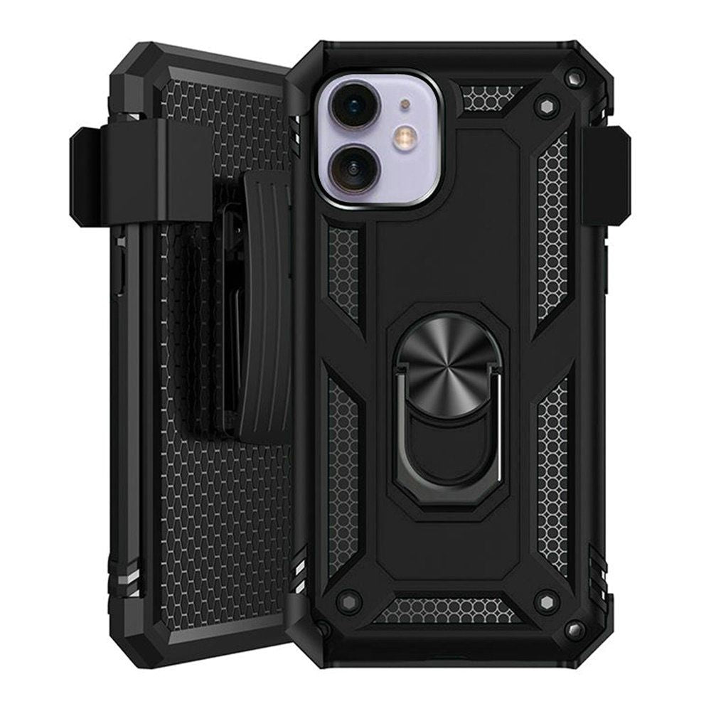 For Apple iPhone 16 Pro Max (6.9") Hybrid Combo Belt Clip Holster Ring Stand Holder, Military Grade Fit Magnetic Car Mount Shockproo Case Cover Black