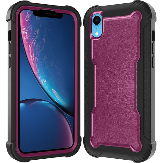 For iPhone XR Tough Hybrid Case - Shockproof 3-in-1 Armor Full-Body Protection PC + TPU Rubber Bumper Frame Case Cover Burgundy